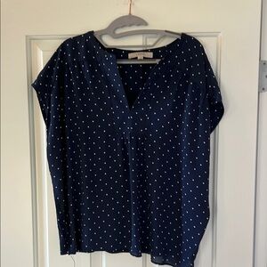 LOFT Navy and White Polka Dot Blouse